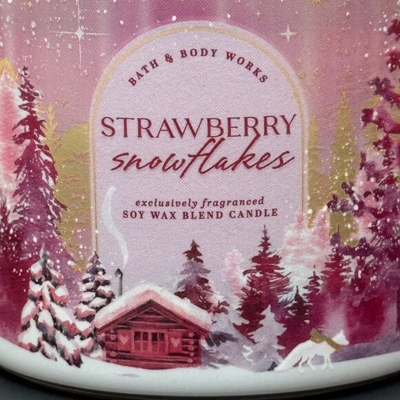 BBW Strawberry Snowflakes Bath & Body Works 3 Wick Candle Year 2024 Edition - Picture 3 of 10